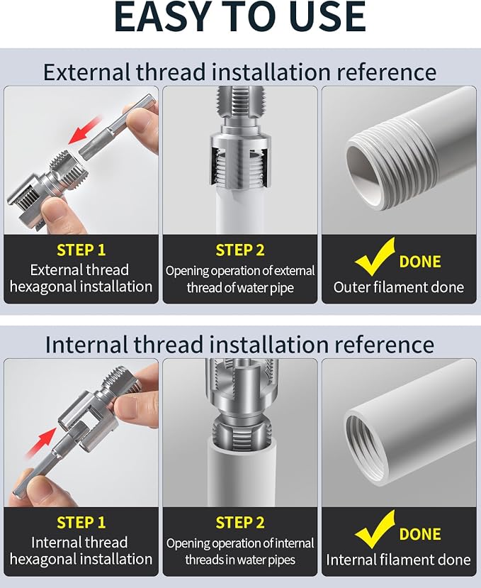 Internal & External Pipe Threading Tool, PVC Pipe Threader, Pipe Threading Tool, 1/2'' 3/4'' Dies Electric Drill Compatible for Home Repair (2PCS) (1/2(DN15))