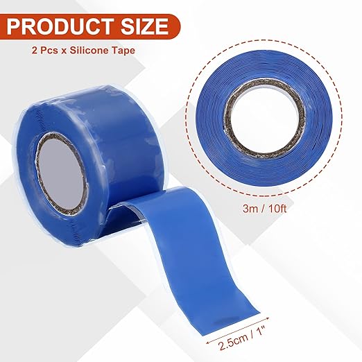 uxcell 2 Pcs Self Fusing Silicone Tape, 1" x 10ft Waterproof Water Leak Sealing Tape for Plumbing Pipe Hose Repair Handles, Blue