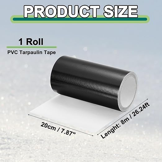 PATIKIL Awning Repair Tape 8" x 26ft Waterproof Canvas Tape High Adhesive Tear Repair Patch Kit for PVC Tarpaulin Tent Awning Fabric RV Sail Boat Cover, Black