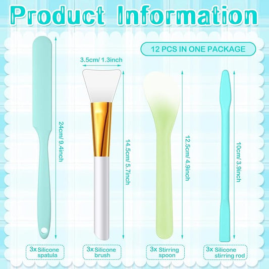 Patelai 12 Pcs Silicone Stir Sticks Kit, Silicone Epoxy Brushes, Stir Tool Sticks, Mixing Spoon, Scraper DIY Crafts Tools for Resin Epoxy Liquid Paint(Elegant Color)
