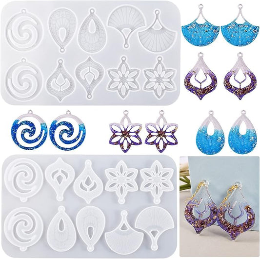 Resin Molds - 13 Pair Earring & Pendant Molds, Teardrop Flower Silicone Mould with Ear Hooks & Jump Rings for DIY Epoxy Resin Jewelry Making