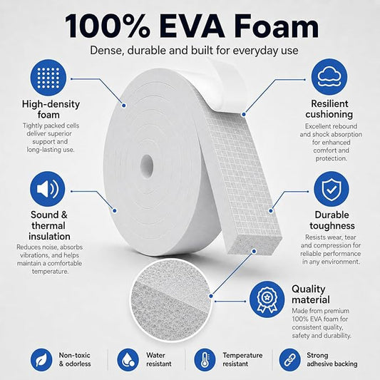 33FT EVA Foam Weather Stripping Door Seal, Self-Adhesive Weatherstrip Tape for Door Frame, Window Gaps, Soundproof Insulation
