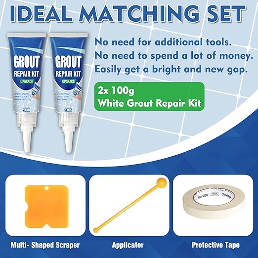 Tile Grout Repair Kit, White Fast Drying Grout Filler for Bathroom, Kitchen, Shower, Versatile Triple Use with Grout Sealer, Replace Grout Pen for Restore and Renew Tile Joints Line