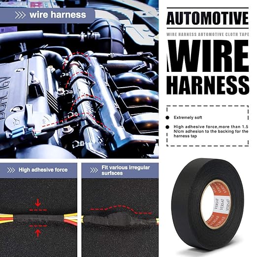 VERSAF Wire Harness Automotive Cloth Tape - Adhesive High Noise Resistance Heat Proof Chemical Fiber Fabric Electrical Tape for Wrapping Wiring Harness/Insulation/Car Engine (0.75″82′Pack of 1 Piece)