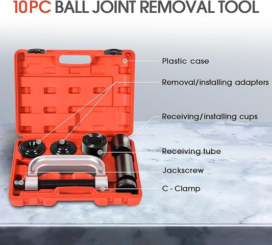 DHA Ball Joint Press Kit Heavy Duty 4x4, Ball Joint Removal Tool Kit for Most 2WD 4WD Cars and Light Trucks, 10pc Ball Joint Installer and Remover Tool