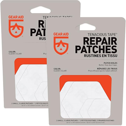 GEAR AID Tenacious Tape Hex – 2.5” & 1.5” Repair Patches (8 Patches: Four 2.5” & Four 1.5”, Clear) – Peel-and-Stick Outdoor Nylon Fabric to Fix Holes and Burns in Down Jackets, Rain Gear and Tents