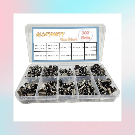 102 Sets Black Leather Rivets Set Screws Rivets M5 Chicago Binding Screws Adjust and Repair Leather Craft Belts, Bags, Shoes, Purse Bindings (M5 * 4.5.6.7.8.9.10.12).