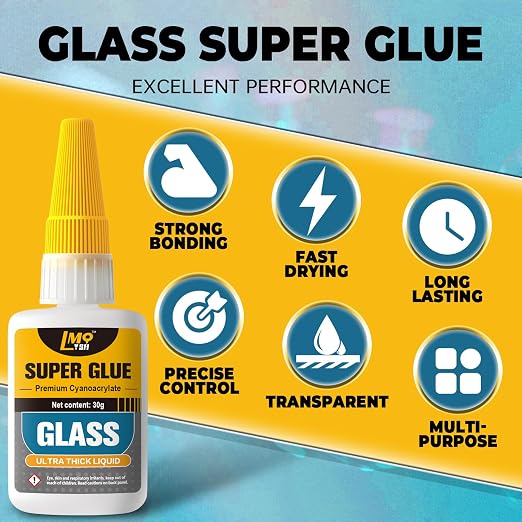 Glass Super Glue Liquid, Clear Instant Cyanoacrylate Adhesives for Glass Repair, All Purpose CA Glue for Shoe Ceramic Plastic Leather Model Metal Wood Pottery Aquarium Porcelain Stone, Thick