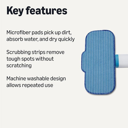Amazon Basics Washable Steam Mop Replacement Pads for All Hard Floors, 4-Pack