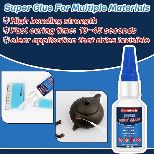 Super Glue 30 g, Superglue All Purpose, Instant Glue with Anti-Clog Cap, Strong Clear Adhesive for Plastic, Glass, Ceramic, Metal, Wood, DIY, Waterproof(Clear, 30 Grams * 1 Pack, Super Glue)