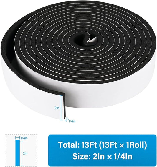 DGSL Foam Insulation Tape, 2In x 1/4In x 13Ft Weather Stripping Door Seal Strip for Doors and Windows,Sliding Door, Soundproofing Door Seal,Weatherstrip,Air Conditioning Seal Strip