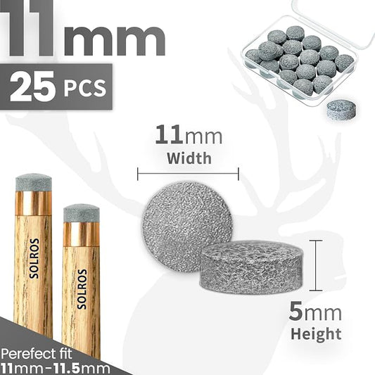 Billiard Pool Cue Tips - Pool Cue Stick Tips Replacement Repair Kit Billiard Cue Tips with Storage Box for Pool Table Cues Stick Tips Head and Leather Snooker Stick - SOLROS