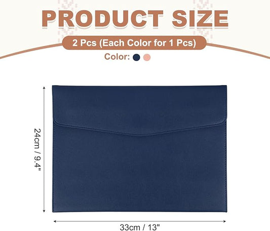 PATIKIL 2Pcs PU Leather A4 File Folder, Document Holder Envelope Waterproof Napa Texture Filing Organizer Portfolio Folder Case with Magnetic Snap Closure for Home Office, Navy Blue, Pink