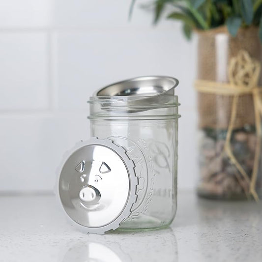 Jarware Stainless Steel Kitchen and Bacon Grease Strainer Lid For Wide Mouth Mason Jars, 3.38" x 1" Grease Keeper Lid