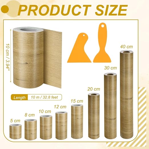 PATIKIL Wood Grain Repair Tape, 4" x 33' Self Adhesive Realistic Wood Tape with Scraper Durable Repair Patch for Furniture Floor Window Door Table DIY Home Decor, Wood Grain