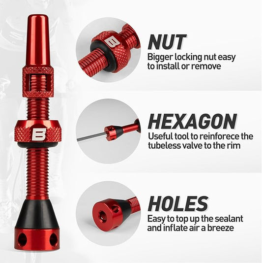 BWSHLF Tubeless Presta Valve Stem 40/44/55/60/65/70/80/100 mm, Super Light Alloy Presta Valve Stem Kit with Valve Core Remover Tool and Valve Stem Caps - Multiple Color and Size Options(Pair)