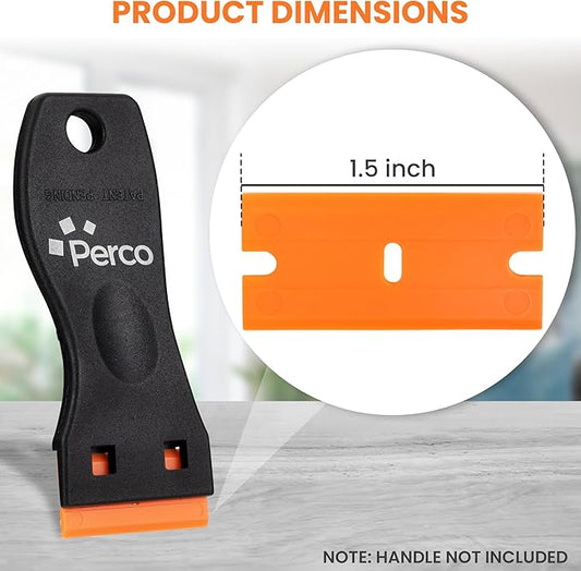 Perco Plastic Scraper Blade Refills - Durable, Rust-Free Double-Edged 1.5" Non-Scratch Razor Blades for Decals, Adhesives, Vinyl & More – Ideal for Cars, Glass & Delicate Surfaces - 10 Blades Per Box