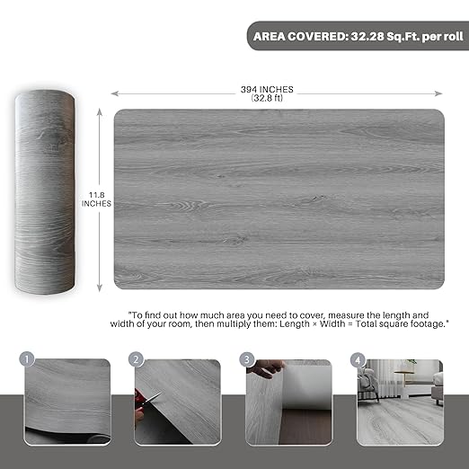 Wood Grain Peel and Stick Floor Tiles – 11.8” Width, Full Roll Length of 394" – Versatile Design for Any Space, Ashline Rustic Self Adhesive Vinyl Flooring, Waterproof and Non-Slip Features
