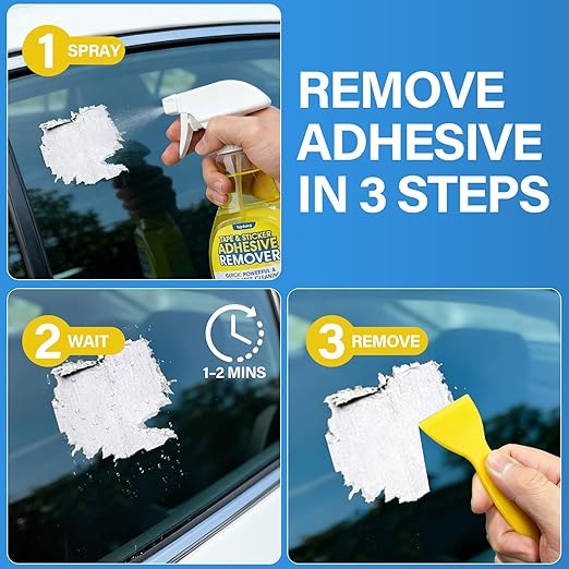 Adhesive Remover Spray 10.6 oz – Removes Stickers, Labels, Tape Residue, Glue, Chewing Gum & Caulk – Works on Metal, Glass, Plastic, Car Paint & Hard Surfaces – Sticker & Glue Cleaner with Scraper
