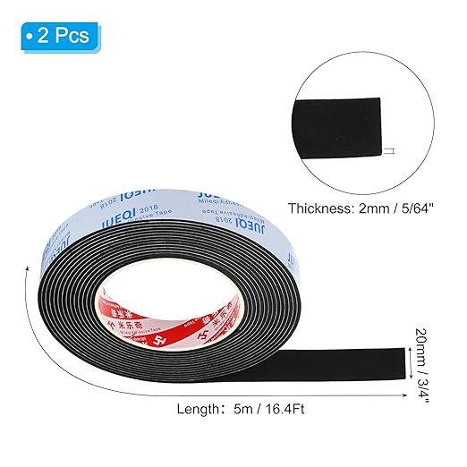 PATIKIL 3/4" W x 5/64" T x 16.4Ft EVA Single Sided Foam Tape, 2Pcs Multipurpose Sealing Strip Foam Waterproof Weather Stripping Foam Sealing Foam Strips with Adhesive for Door, Black