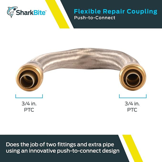 SharkBite 3/4 x 18 Inch Flexible Repair Coupling Hose, Push To Connect Brass Plumbing Fitting, PEX Pipe, Copper, CPVC, PE-RT, HDPE, U3016FLEX18LF