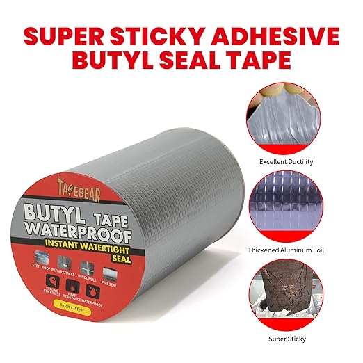 TAPEBEAR Butyl Tape Waterproof Sealing Tape 8inch x 16feet, Upgraded Aluminum Foil Tape Heavy Duty for RV Repair, Awning, Window, Glass & EDPM Roof Leak Patching, Boat and Pipe Sealing, Silver