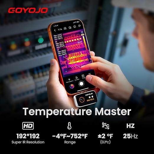 GOYOJO Thermal Imaging Camera for Android/iphone 15/16/17 iOS Series 192x192 IR Resolution– Water Leak Detection HVAC Electrical Plumbing, Automotive Repair, Home Inspection, DIY-USB-C Infrared Imager