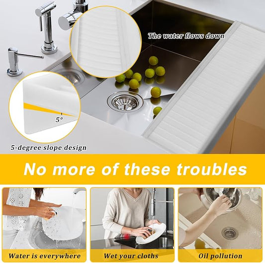 Silicone Edge Protectors - Multifunction Sink Accessories, Splash Guard & Draining Mat for Kitchen, Bathroom Sink, Steel, Granite, Quartz Countertops(Transparent)