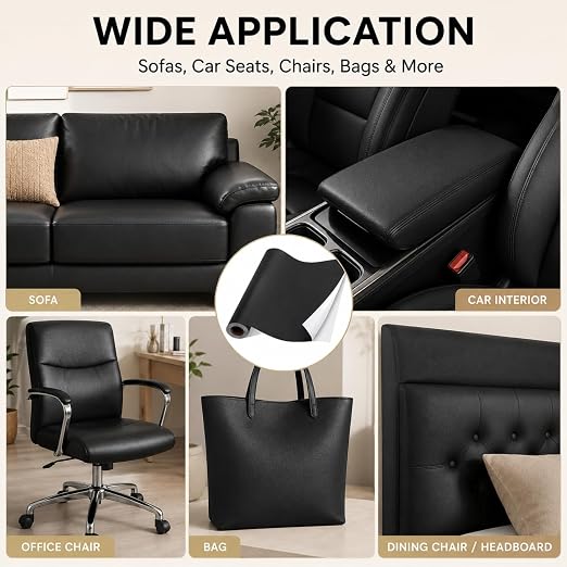 Self Adhesive Leather Repair Patch 24x54 Inch Sofa Car Seat Strong Adhesive | YAWQIRV Strong Self Adhesive Patch, Leather Repair Kit and Vinyl Repair Kit for Sofa, Waterproof, Scratch Fix, Durable, Black
