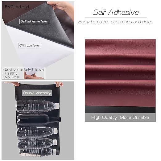 Leather Repair Patch, Self-Adhesive Leather Repair Tape, Large Reupholster Leather Patches for Furniture Couch Chairs Car Seat (Dark Red, 17x158 inch)