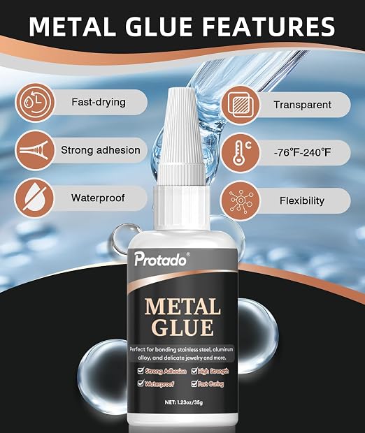 Metal Glue, 35g Heavy Duty Super Strong Clear Glue, Waterproof Heat Resistant Adhesive for Metal Bonding, Repair, Steel, Aluminum, Iron, Copper, Auto Parts, DlY Kits