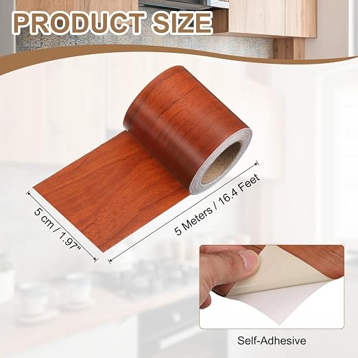 uxcell Wood Tape, 2 Inch x 16ft Self-Adhesive Wood Grain Repair Tape Patch with Plastic Scraper for Baseboards, Doors, Windows, Floor Repair and Furniture Renovation, Red