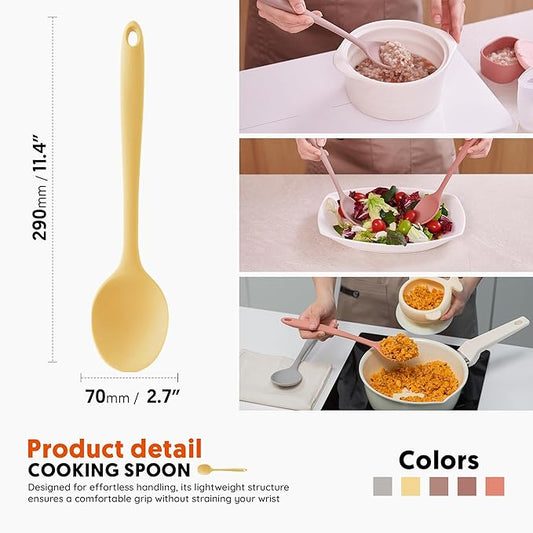 Multi Platinum Silicone Cooking Spoon for Baking, Scraping & Mixing, 100% Food Grade Colorful Silicone Kitchen & Serving Utensils, Heat Resistant, Non-Stick Cookware - 11.4 inch Butter Yellow