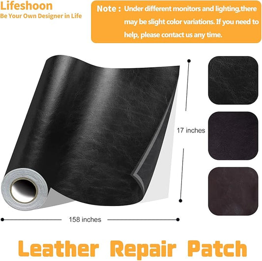 Leather Repair Patch, 17X158 Inch Glossy Self Adhesive Leather Repair, Large Vinyl Patch Tape for Couches, Furniture, Car Seats, Cabinets, Wall, Handbags (17X158 Inch, Coffee)