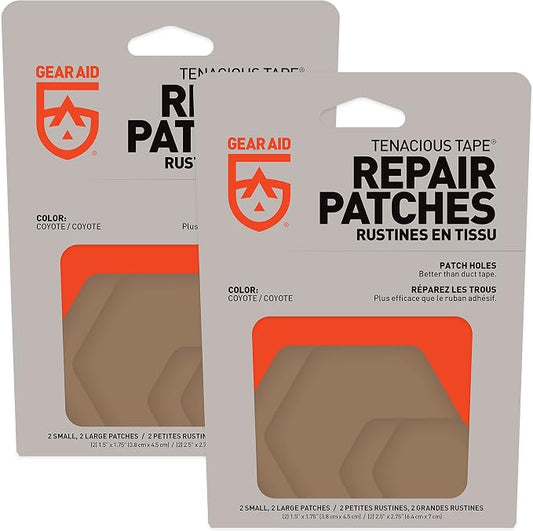 GEAR AID Tenacious Tape Hex – 2.5” & 1.5” Repair Patches (8 Patches: Four 2.5” & Four 1.5”, Coyote) – Peel-and-Stick Outdoor Nylon Fabric to Fix Holes and Burns in Down Jackets, Rain Gear and Tents