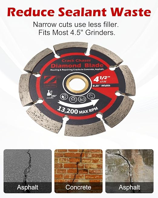 ZORUNNA 4.5" Diamond Crack Chaser Blade, 3/8" Wide Heavy-Duty Concrete & Asphalt Grinding Wheel for Crack Repair, Fits Angle Grinder with 7/8" Non-Threaded Arbor.(2Pcs)