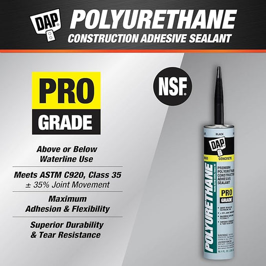 DAP Polyurethane Premium Construction Adhesive Sealant, Black, 10.1 Oz (7079818816)