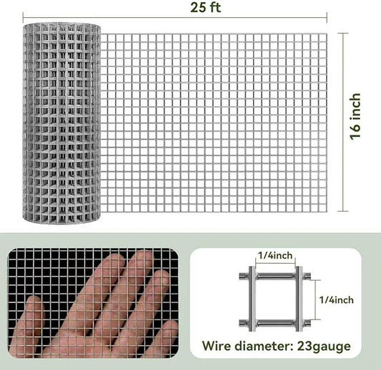 AMAGABELI GARDEN & HOME Hardware Cloth 1/4 inch 16inx25ft Galvanized After Welding 23 Gauge Square Chicken Wire Fence Mesh Roll Raised Garden Bed Plant Supports Poultry Netting Cage Snake Fence