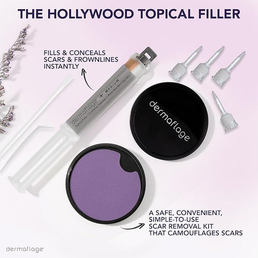 Dermaflage Scar Filler Kit - Medium - Deep Scar Cover and Waterproof Concealer for Acne Scars Wrinkles, and Ice Pick Scars Makeup, 1 mo supply