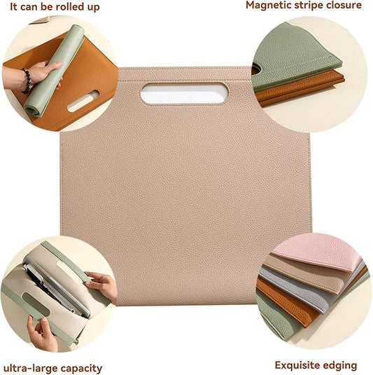 Premium PU Leather Waterproof File Folder & File Jackets & File Pockets Easy to Clean Document Organizer, Multi-Color Options, 13.34x12.56in, Ideal for Students & Professionals (Apricot)