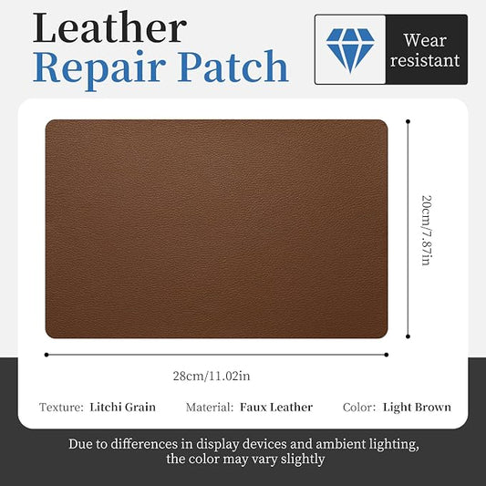 Fadoub Leather Repair Patch Tape Self-Adhesive, 8x11In Heavy Duty Vinyl Patch, Leather Repair Kit for Furniture, Sofa, Couch, Office Chair, Car Seat, Car Interior(Light Brown)