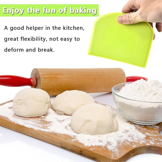 WAFJAMF 2 PCS Plastic Dough Scraper Bowl Scraper, Food-Grade Bench Scraper, Flexible Dough Cutter, Multipurpose Food Scrappers for Bread, Cake, Cream, Fondant(White+Green)