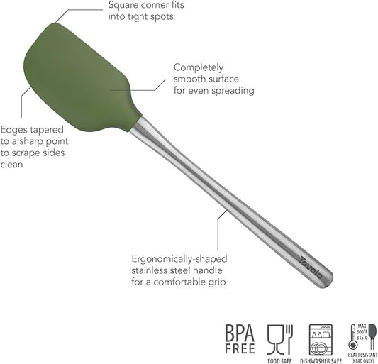 Tovolo Flex-Core Silicone Spatula Metal Handle for Scraping Bowls Mixing & Baking, Dishwasher Safe Heat Resistant Stainless Steel Silicone Spatula for Cast Iron & Nonstick Cookware, Pesto Green
