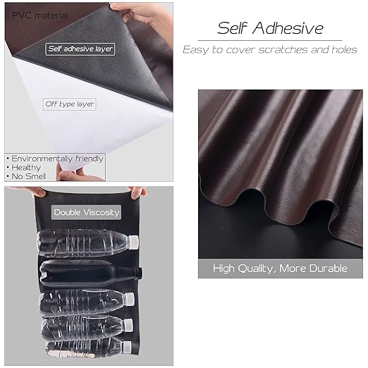 Leather Repair Patch, Self-Adhesive Leather Repair Tape, Large Reupholster Leather Patches for Furniture Couch Chairs Car Seat (Smooth Weave Brown, 36x79 inch)