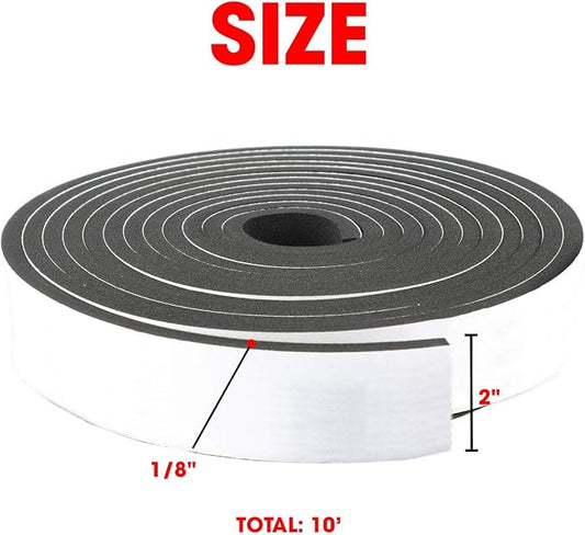 Neoprene Foam Strip Roll By Dualplex, 2" Wide x 10' Long x 1/8" Thick, Weather Seal High Density Stripping with Adhesive Backing – Weather Strip Roll Insulation Foam Strips