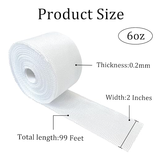 Acuteye Fiberglass Cloth Roll, 2 Inches*99 Feet 6oz Plain Weave Non Adhesive Fiberglass Cloth Strip for Repairing and Reinforcing Pipes, Sinks, Bathtubs, Boats, Cars (1, 2'' * 99')