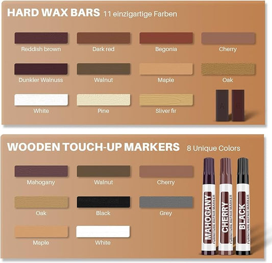 Laminate Floor Repair Kit with Heat Pen, 11 Color Wood Vinyl Floor Furniture Repair Kit Linoleum Repair Hard Wax Touch Up Marker Cover Scratches, Stains, Cracks, Holes for Door, Cabinet, Table.