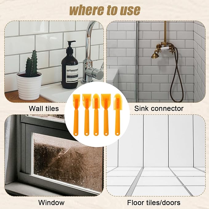 5pcs Caulking Tool, Reusable Sealant Spatula Spreader 3 Sizes Grout Caulk Finishing Tool Multifunctional Caulking Remover/Smoothing Applicator for Tiles Brick Kitchen Bathroom