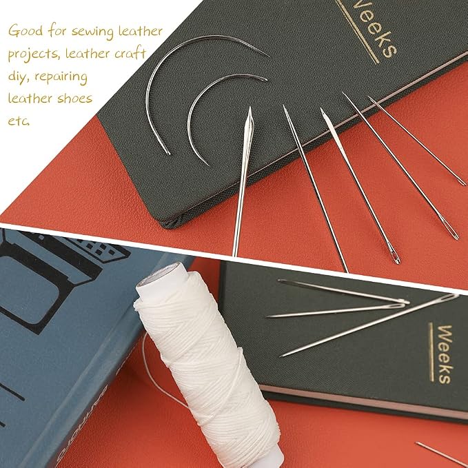 Ftyiwu Waxed Thread, Upholstery Needle and Thread 32 Yards with 7PCS Hand Sewing Needles for Home Upholstery Carpet Canvas Repair Leather Sewing (White)
