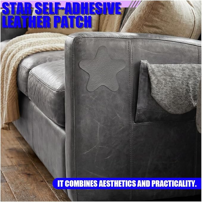 4PCS Stars-Shaped Car PVC Leather Repair Patch Tape, Self-Adhesive Car Seat Tear Repair Kit, Wear-Resistant Auto Interior Decoration Sticker Accessories for Furniture, Upholstery (Gray)